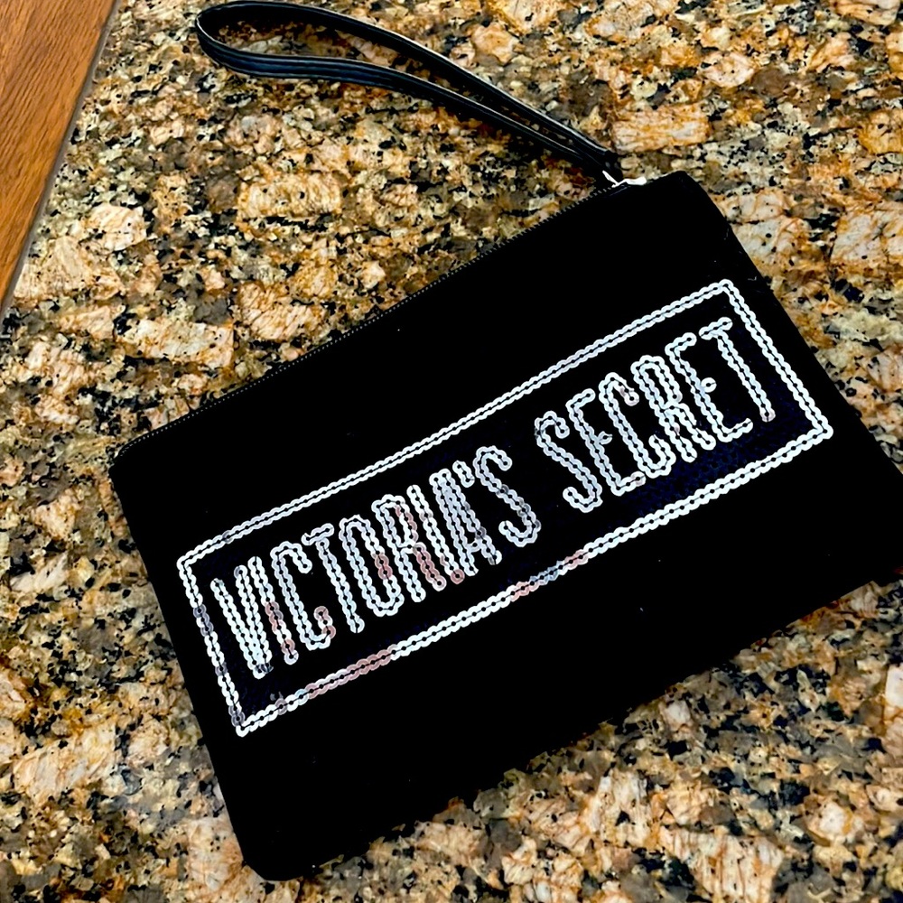Victoria Secret black sequence zipper pouch brand new! Great stocking stuffer!